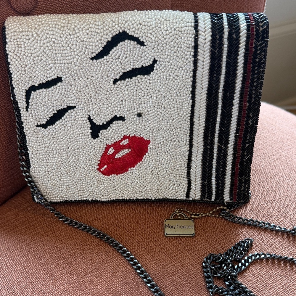 MARILYN MONROE Mary Frances Beaded Clutch with Red Lips